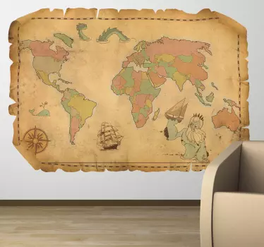Autocolantes para sala de jantar Planisfério mundo antigo - TenStickers