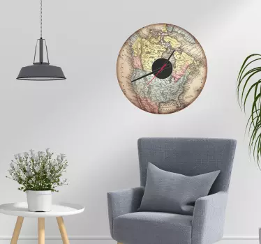Adesivos vinil relogio de parede mapa relógio - TenStickers
