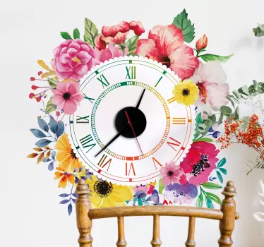 Adesivos vinil relogio de parede minimalismo floral - TenStickers