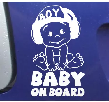 Bebe a bordo personalizado Fofo com boné - TenStickers