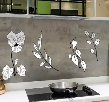 Contorno flor armário de cozinha autocolante de flor - TenStickers