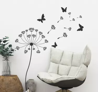 Decoração de parede flor dente de leão e borboleta - TenStickers