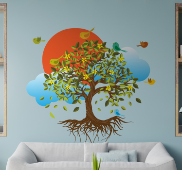 Folhas caídas e pássaros <b>Vinil decorativo</b> de árvore - TenStickers