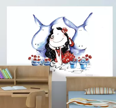 fotomural vinílico de parede crianças burro senhora - TenStickers