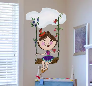Menina em balanço sob nuvem crianças vinil autocolante decorativo - TenStickers