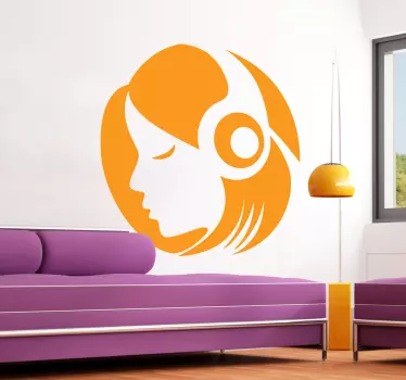 Menina fones de ouvido silhueta vinil autocolante decorativo - TenStickers