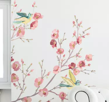 Mural de parede pássaros e flores aguarela - TenStickers