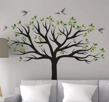 Pássaros voando sobre árvore verde vinis decorativos de árvore - TenStickers