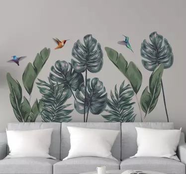 Plantas Vinil Folhas tropicais com passarinhos - TenStickers