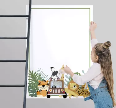 Quadro branco adesivo aventura no safari animal - TenStickers