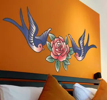 Rosa e andorinhas vinis decorativos - TenStickers