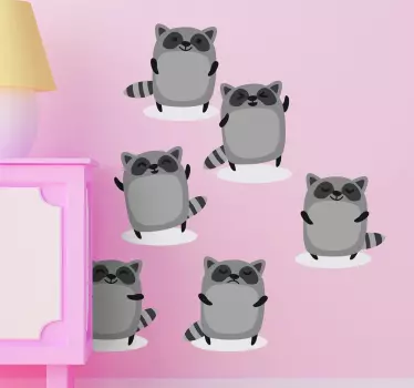 Sticker infantil varios mapaches - TenStickers