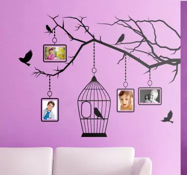 Vinil autocolante de árvore com pássaros e molduras - TenStickers
