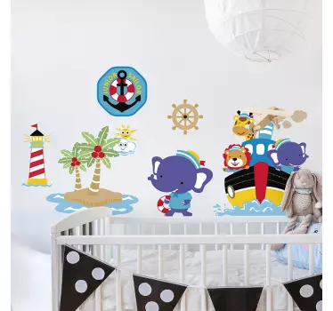 Autocolantes decorativos de ilustrações Veleiro, farol e âncora - TenStickers