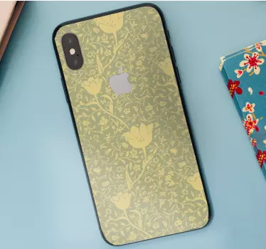 vinil autocolante decorativo dourado e verde com estampa floral p - TenStickers