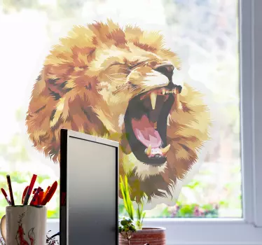 vinil autocolante decorativo para janela com cabeça de leão zanga - TenStickers