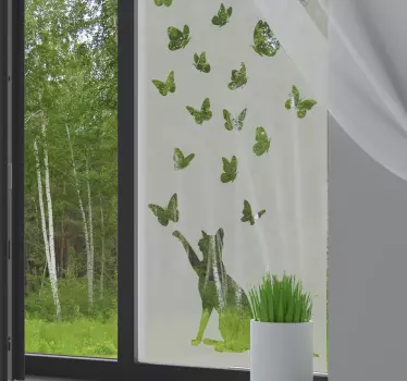 Vinil autocolante decorativo para janelas Gato borboletas - TenStickers