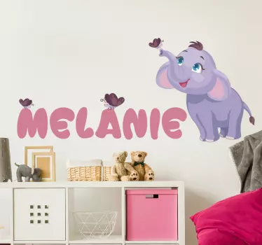 Vinil autocolante infantil com nome Elefante bebé - TenStickers