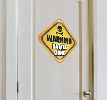Autocolante para portas aviso: Zona de Batalha - TenStickers