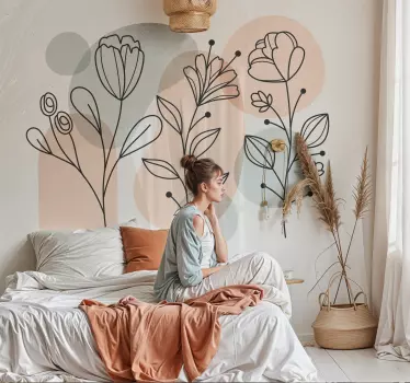 Autocolante quarto de dormir flores minimalistas - TenStickers