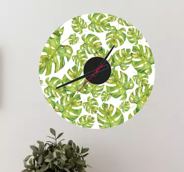 Vinil autocolante relógio de parede folhas - TenStickers