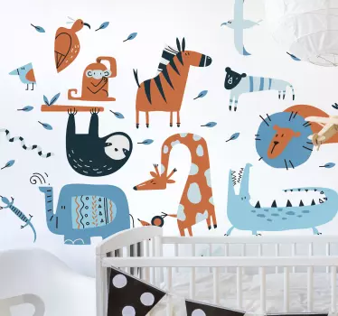 Vinil com animais selvagens Animais da selva nórdica azul - TenStickers