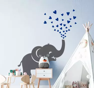 Vinil com animais selvagens Elefante borrifando corações - TenStickers