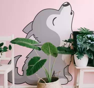 Vinil com animais selvagens Lobo sentado cartoon cinza - TenStickers