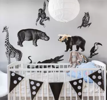 Vinil com animais selvagens Selva preto e branco - TenStickers