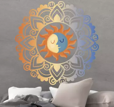 Vinil com padrões florais Mandala de sol e lua - TenStickers