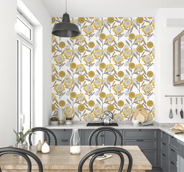 Autocolante com padrões florais padrão floral abstrato amarelo - TenStickers