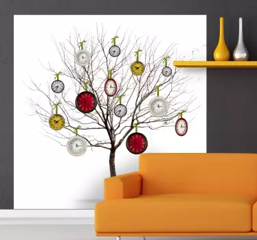 Vinil decorativo árvore relógios - TenStickers