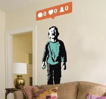 Vinil decorativo banksy menino no likes - TenStickers