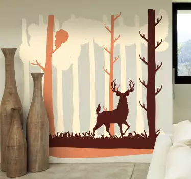 Vinil decorativo ilustração bosque e veado - TenStickers