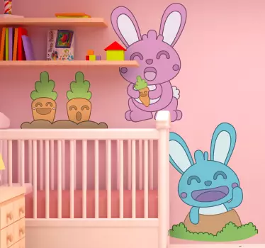 Vinil decorativo infantil coelhos e cenouras - TenStickers