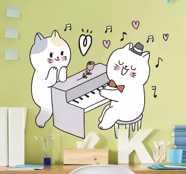  Vinil decorativo de música Gato tocando piano - TenStickers