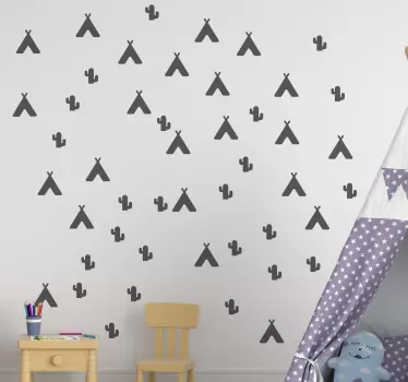 Vinil decorativo nórdico tendas e cactos - TenStickers