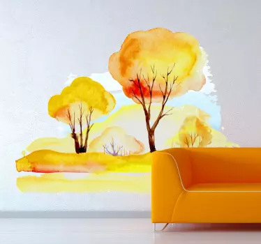 Vinil decorativo paisagem bosque aguarela - TenStickers