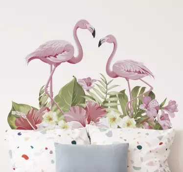 vinil decorativo para janelasde flamingo com flor tropical - TenStickers