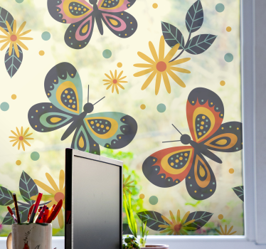 vinil decorativo para janelasde girassol e borboletas - TenStickers