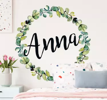 Vinil decorativo personalizável folhas de eucalipto com nome - TenStickers