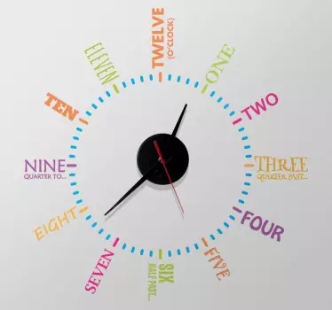 Vinil decorativo relógio parede em inglês - TenStickers