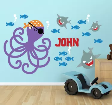 Vinil Infantil Personalizável Polvo Pirata - TenStickers