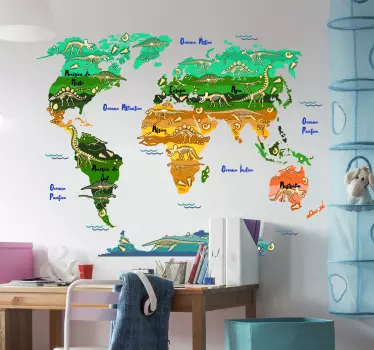 Autocolante mundo Mapa Dinossauros Nome Português - TenStickers