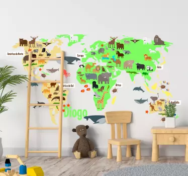 Autocolante mundo Mapa Mundo Fauna personalizável - TenStickers
