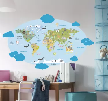 Autocolante mundo Planisfério Infantil Português - TenStickers