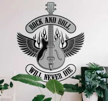 Vinil musica Guitarra em chamas com texto rock - TenStickers