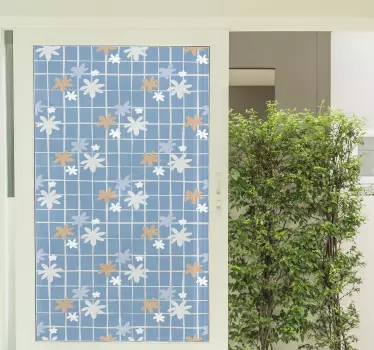 Vinil para chuveiro Padrão geométrico azul com margaridas para vi - TenStickers