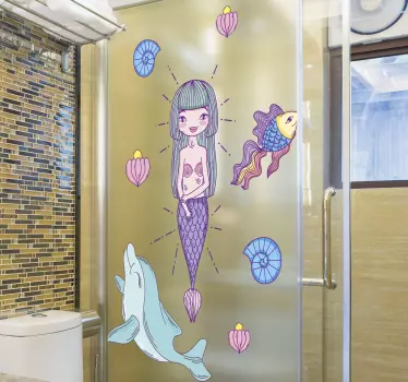 Vinil para chuveiro Sereia e golfinho - TenStickers