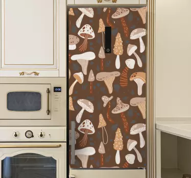 Vinil para frigorífico Cogumelos da floresta em fundo marrom - TenStickers